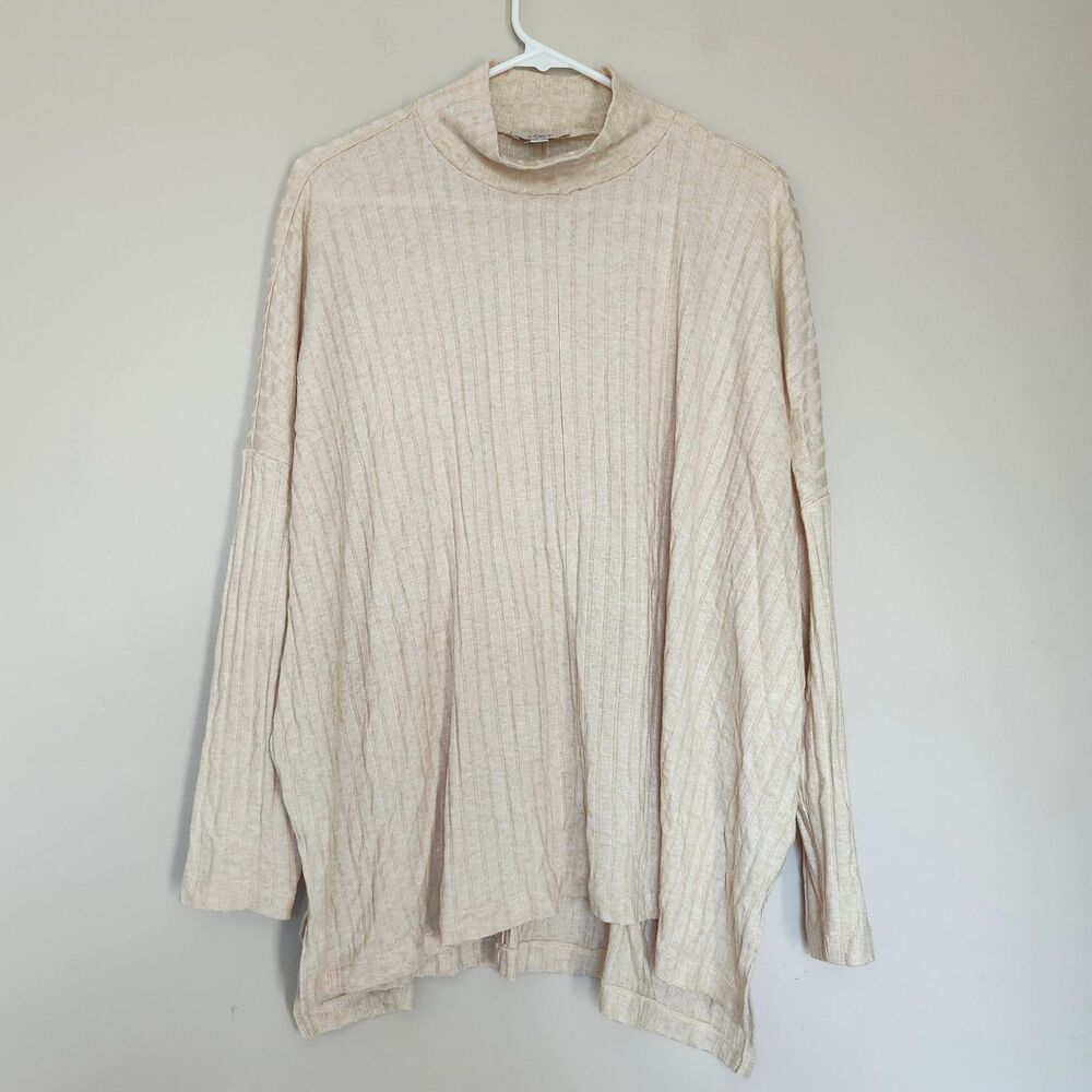 Loft Beige Ribbed Turtleneck Mock Neck Women’s Large
